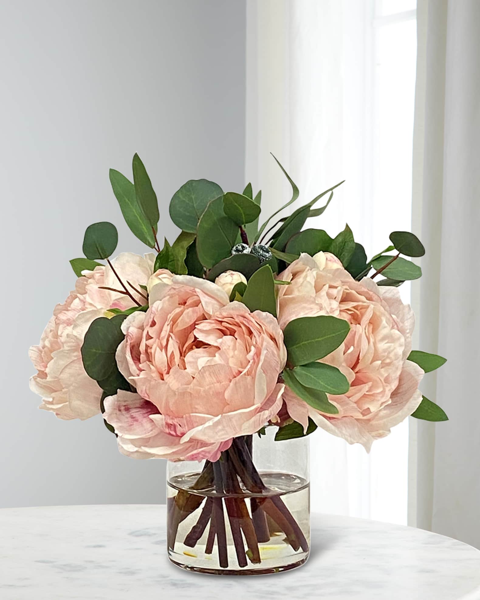 Winward Home Peonies & Eucalyptus 10" Faux Floral Arrangement in Glass Cylinder