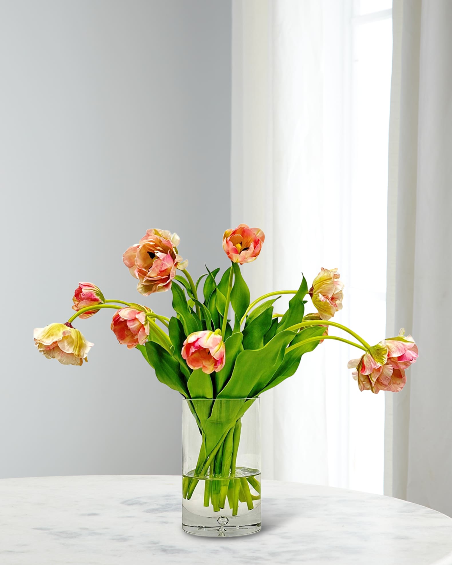 Winward Home Double Tulip with Leaves 22" Faux Floral Arrangement in Glass Cylinder