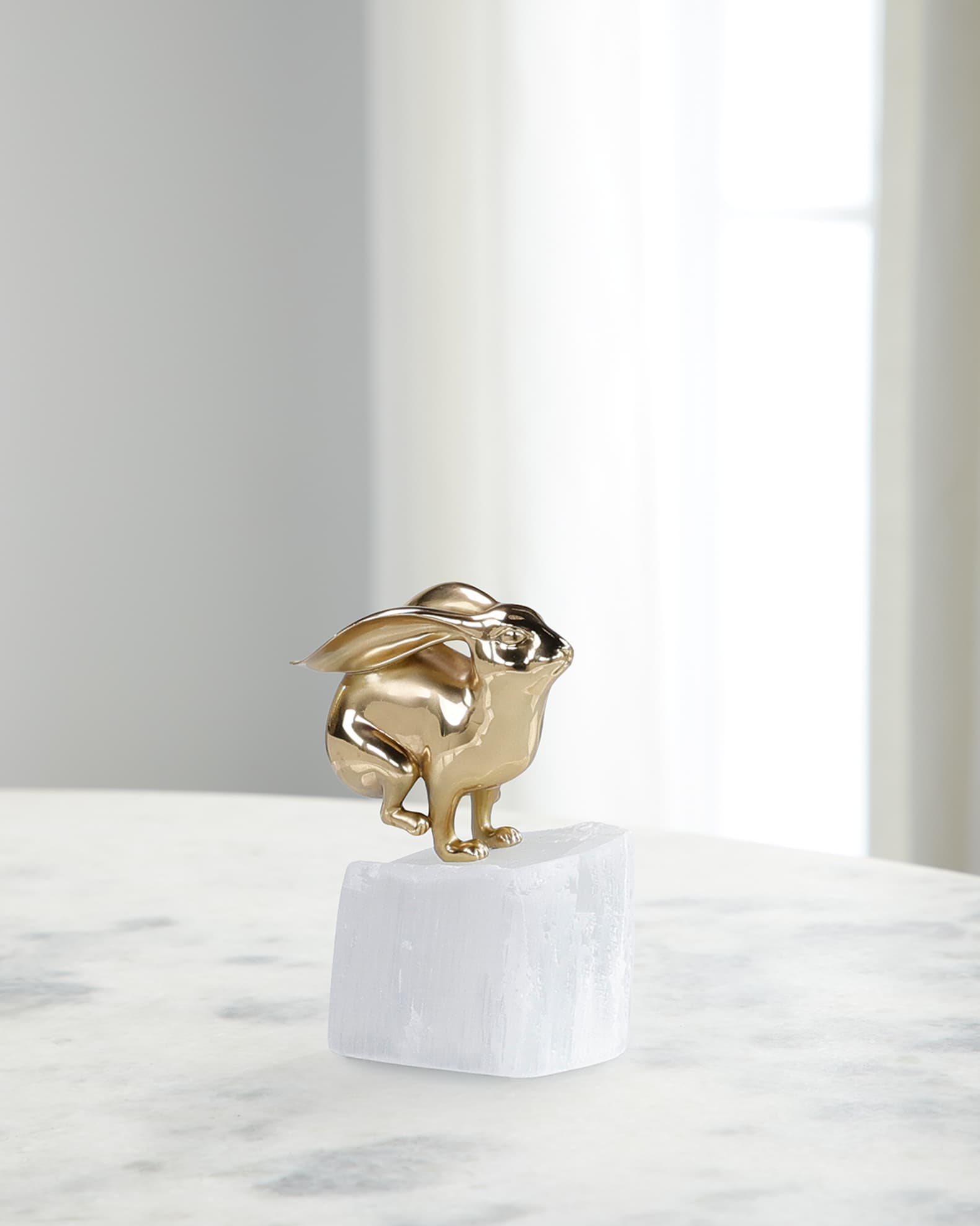 John-Richard Collection Brass Bunny Sculpture on Selenite