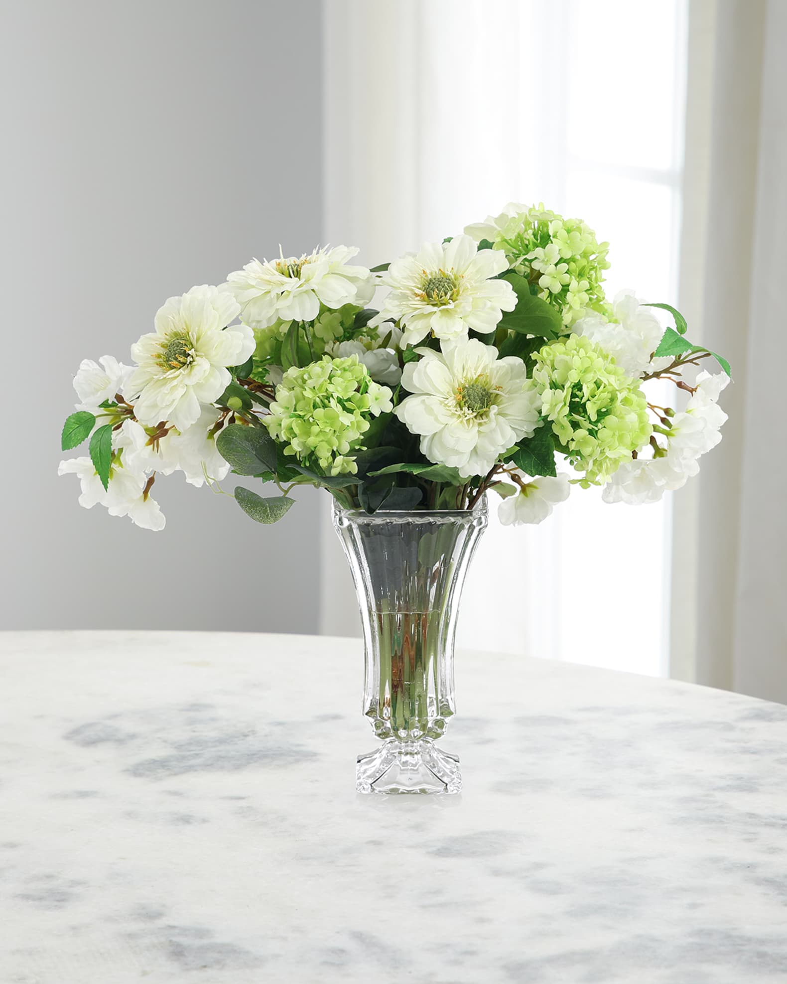 John-Richard Collection Chilly White Zinnias 21" Faux Floral Arrangement in Glass Vase