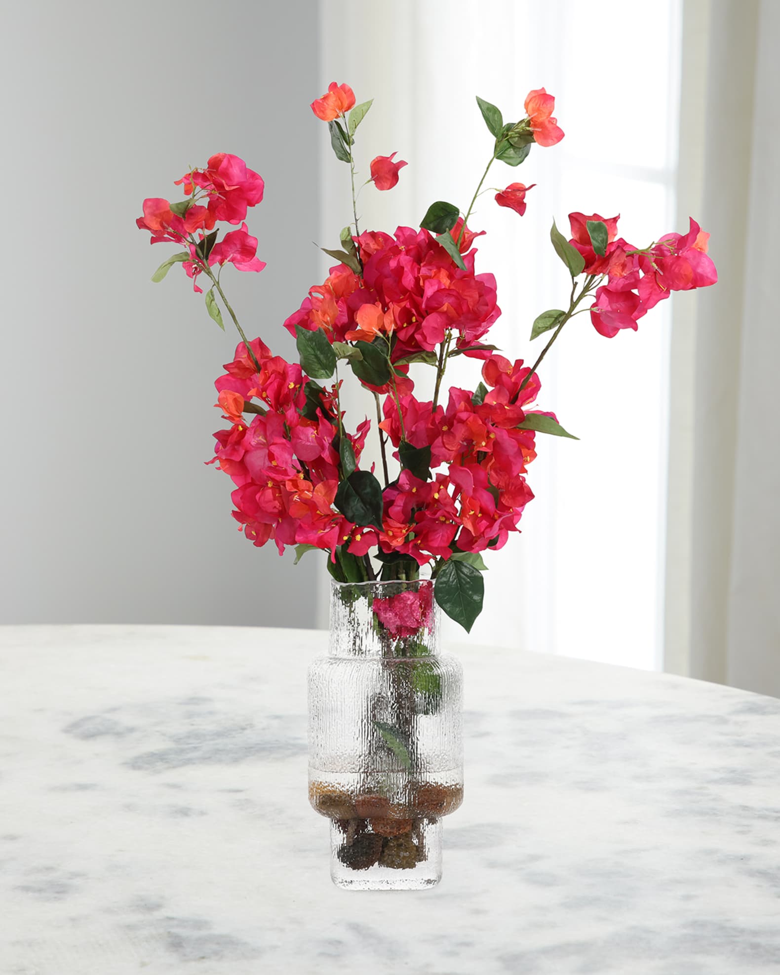John-Richard Collection Waterfall Bougainvilla 33" Faux Floral Arrangement in Glass Vase