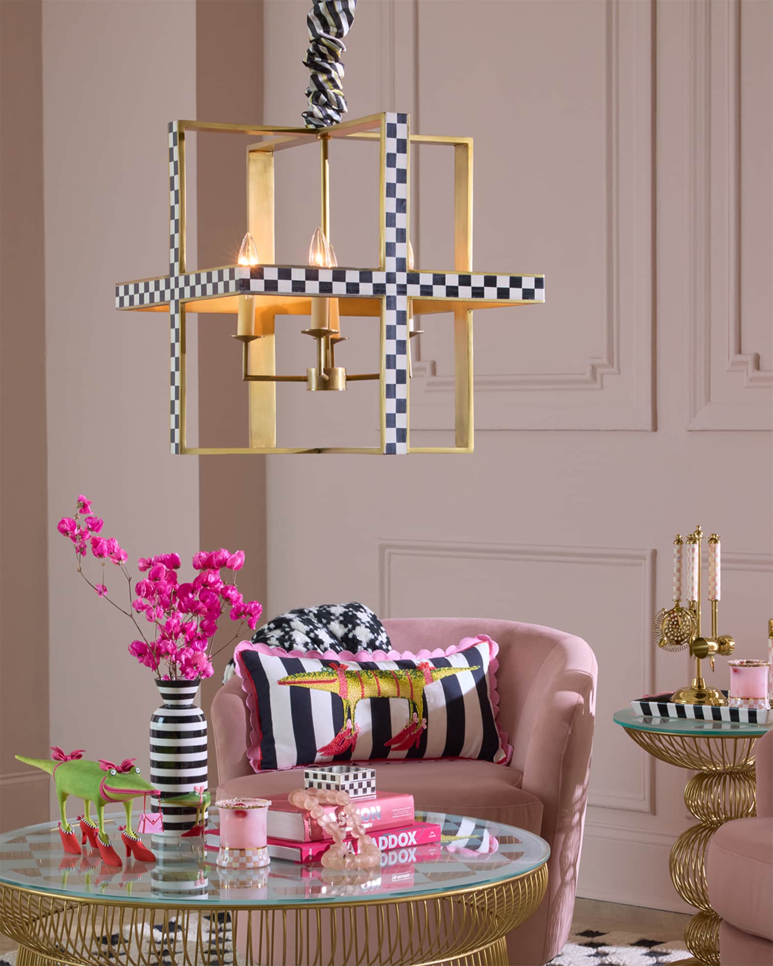 MacKenzie-Childs Courtly Cube 20" 4-Light Chandelier | Horchow