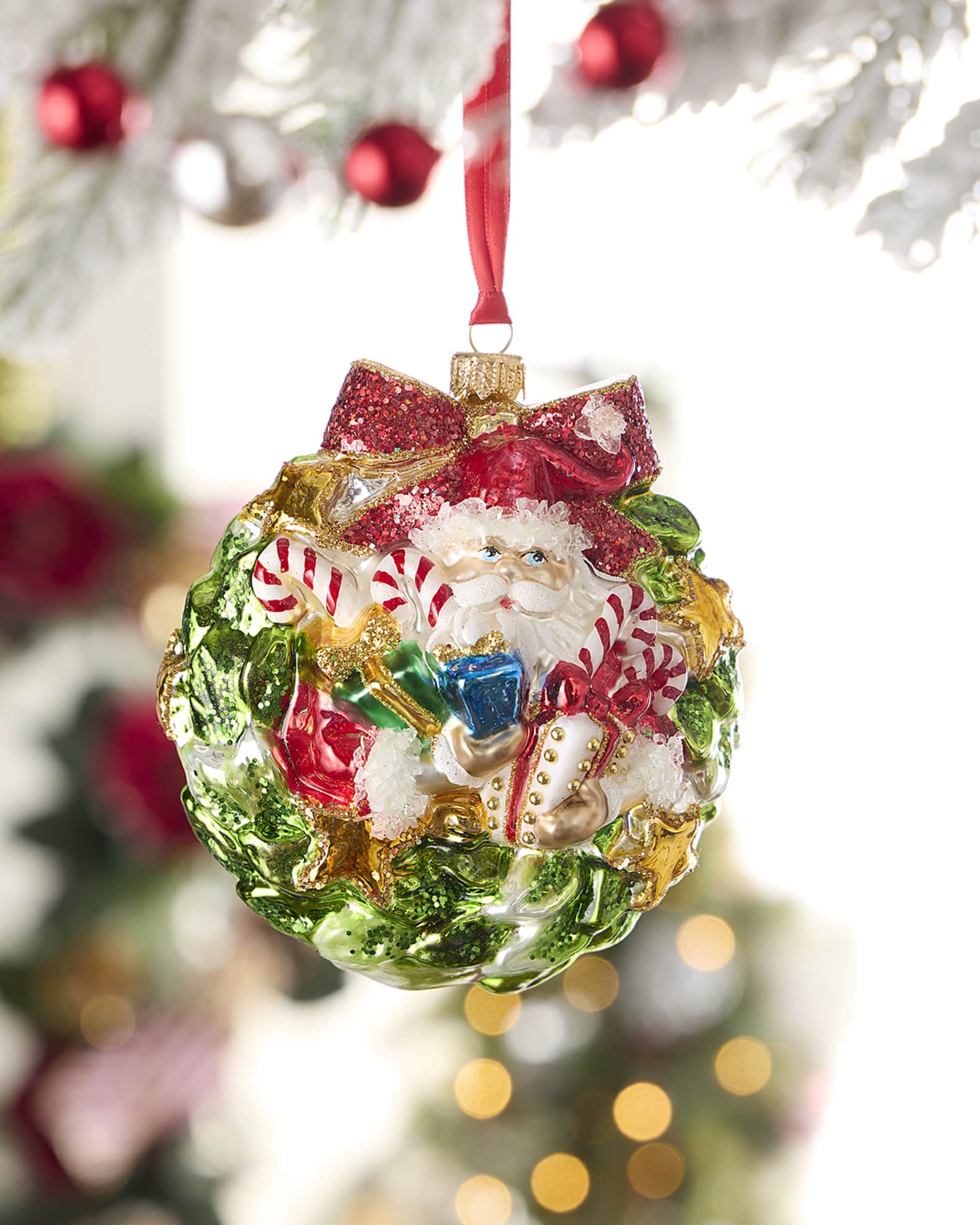 Neiman Marcus Santa in Wreath Christmas Ornament