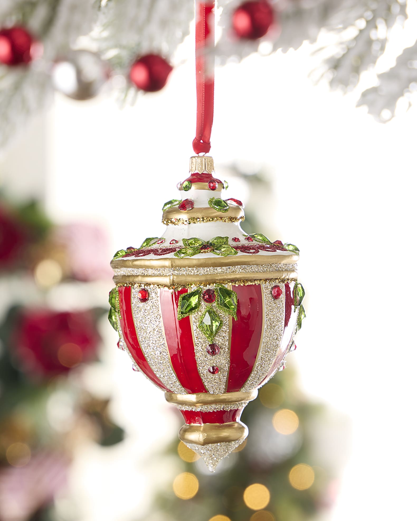 Neiman Marcus Red and Silver Stripe Christmas Ornament