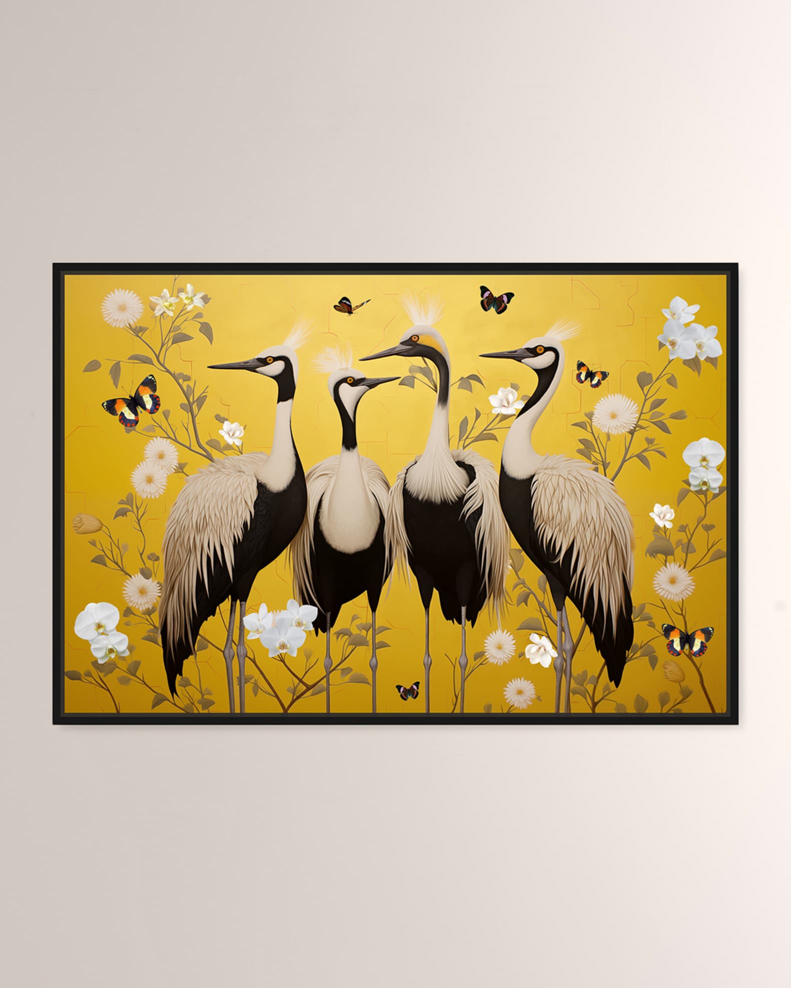 The Oliver Gal Artist Co. "Yellow Crested Cranes" Framed Giclee on Canvas