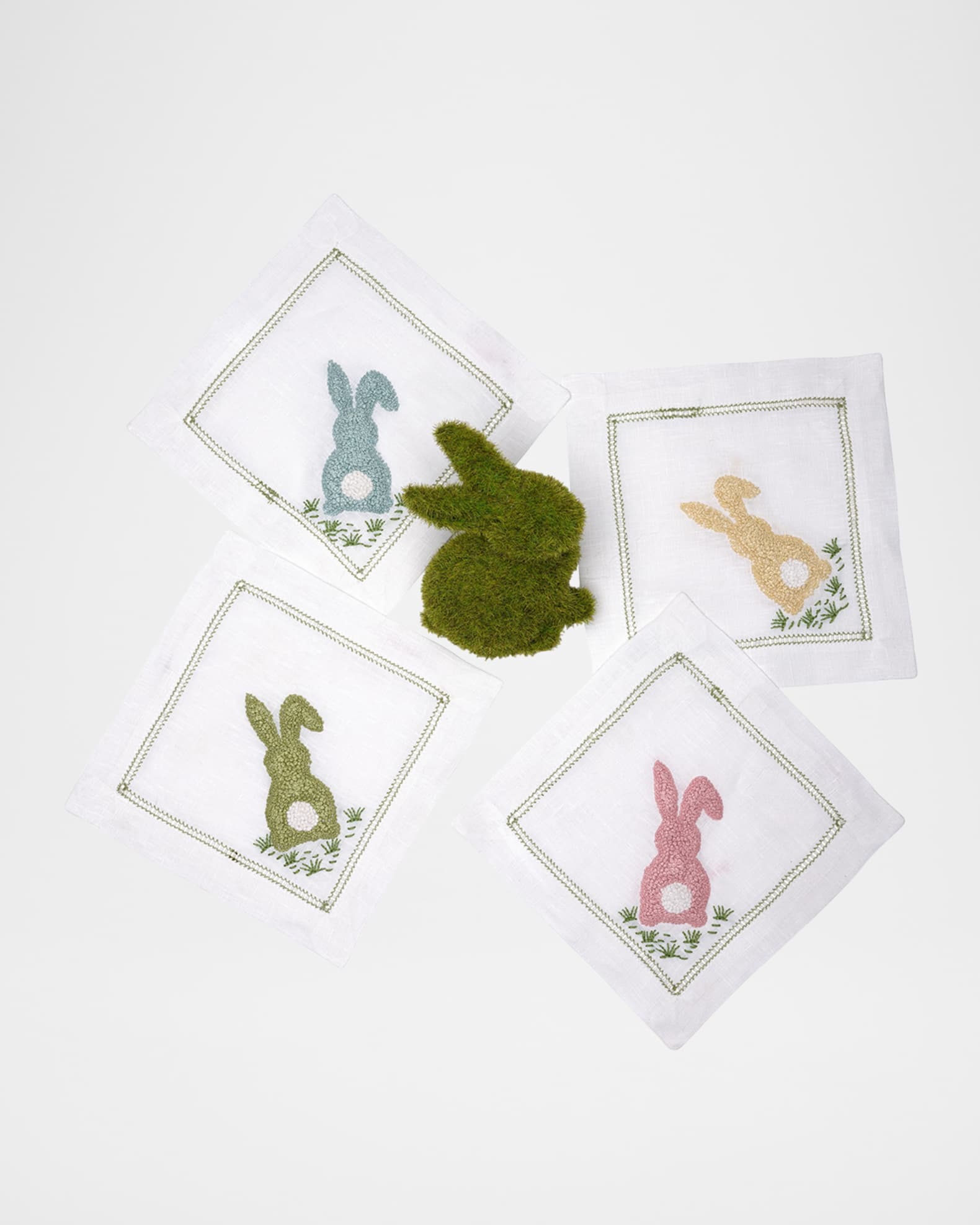 Deborah Rhodes Cottontail Embroidered Cocktail Napkins, Set of 4