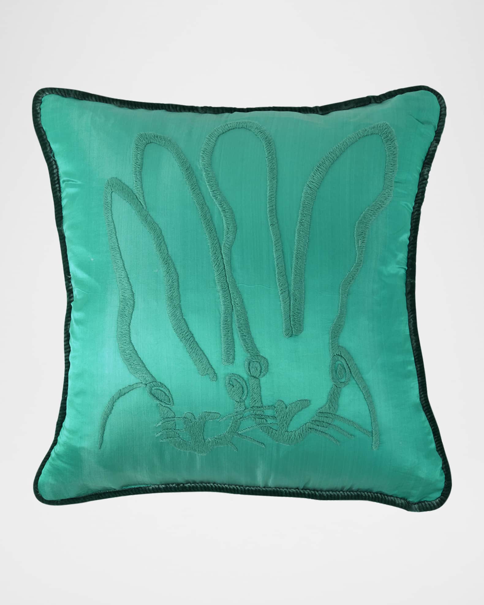 Hunt Slonem Hand-Embroidered Silk Pillow with Velvet Back, 22" Square