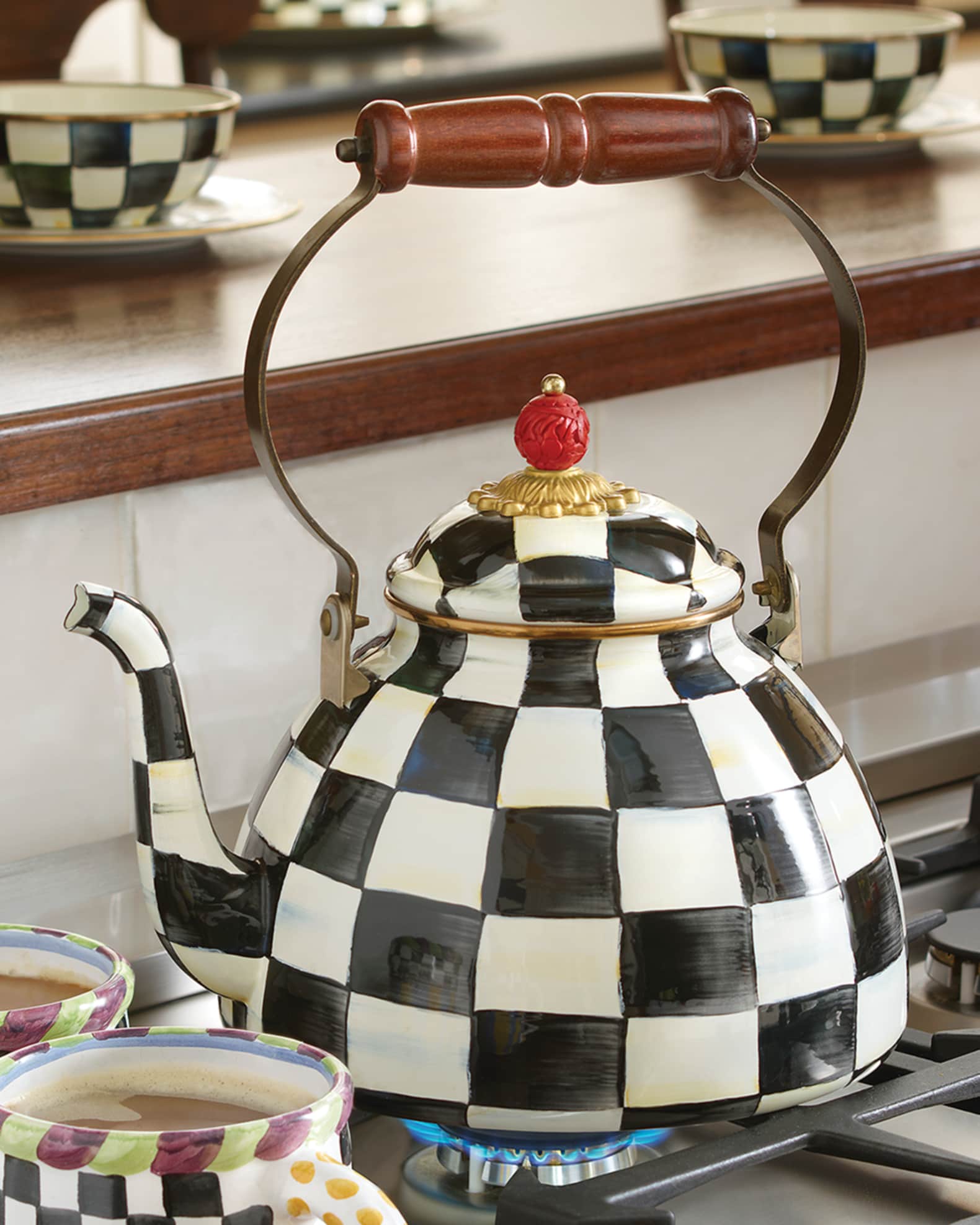 MacKenzie Childs Courtly Check Three Quart Tea Kettle Horchow