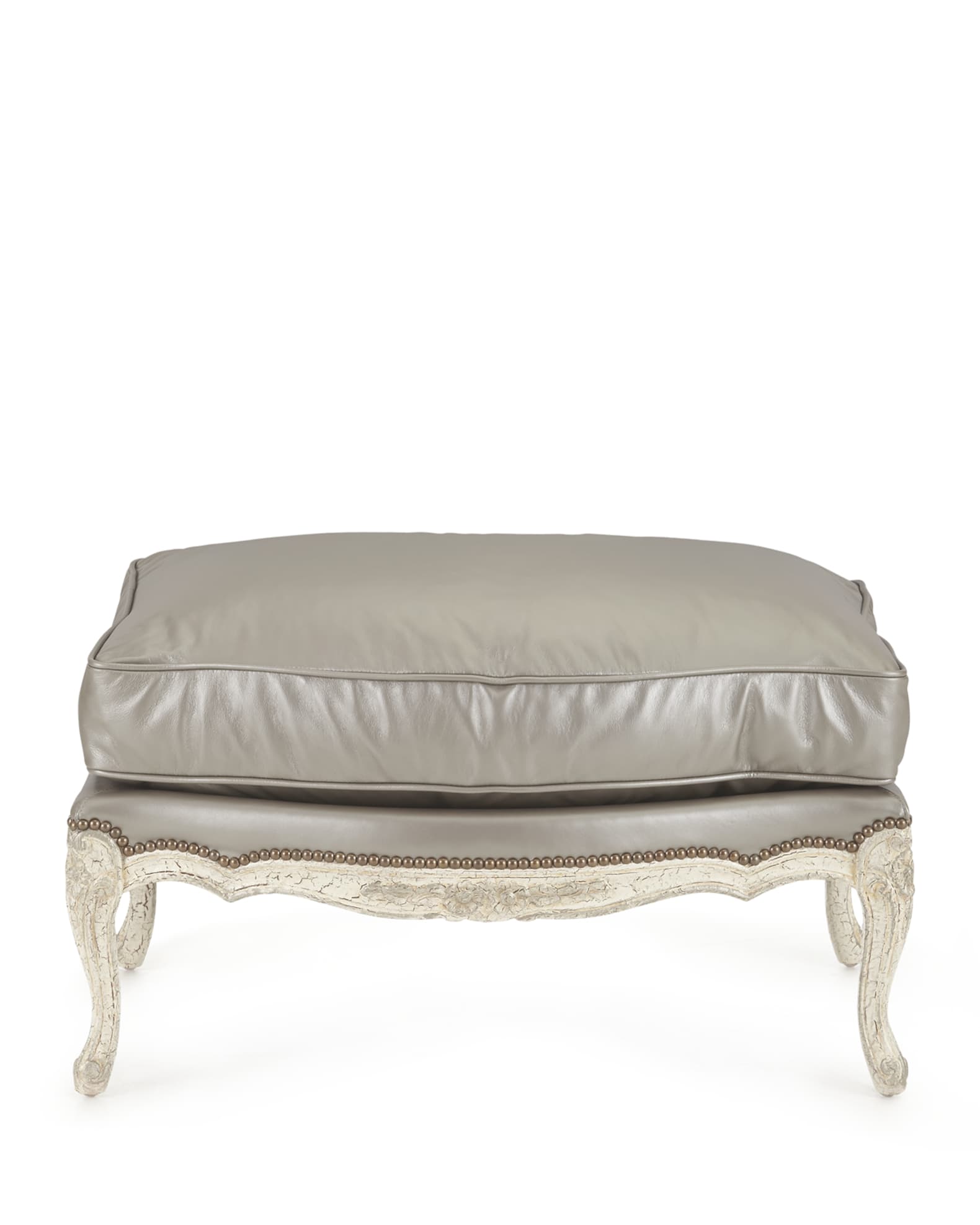 Silver leather ottoman cheap